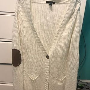 White cardigan with elbow pads